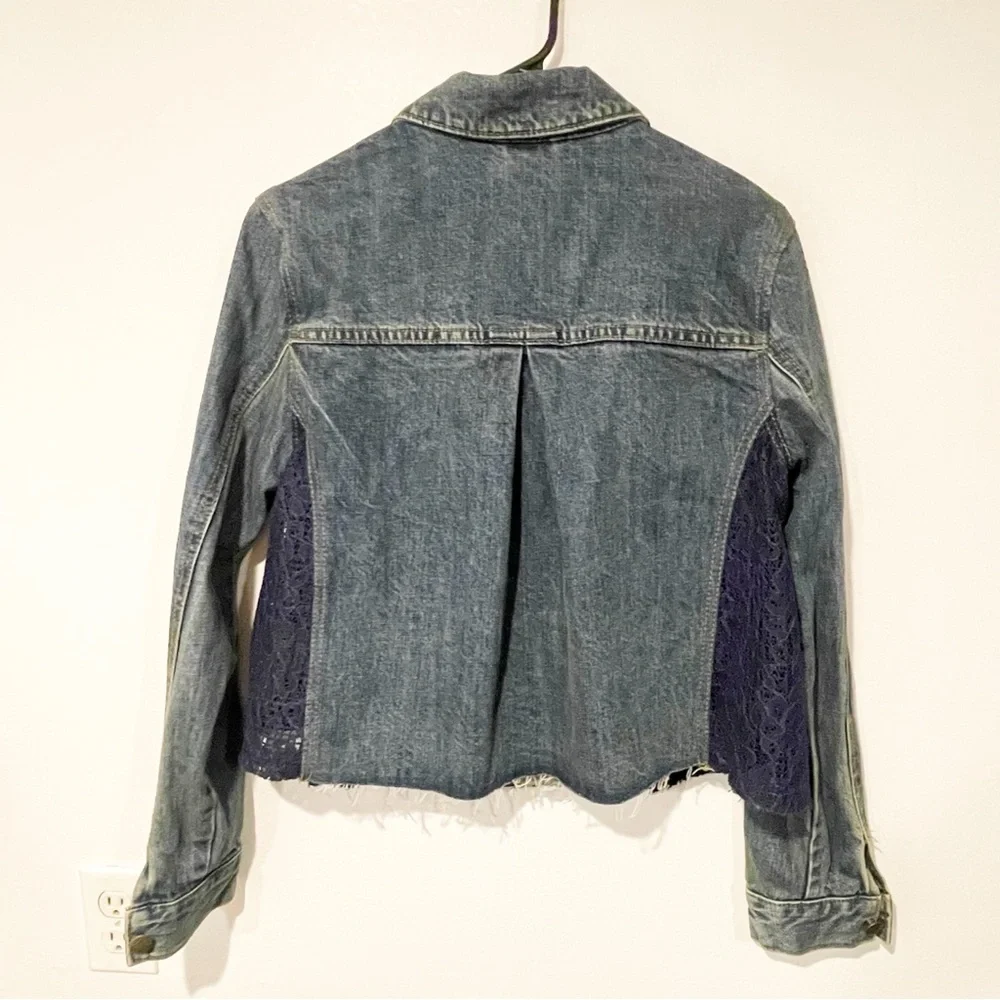 Free People Womens Size Small‎ Lace Panel Denim Jean Jacket - Picture 5 of 5